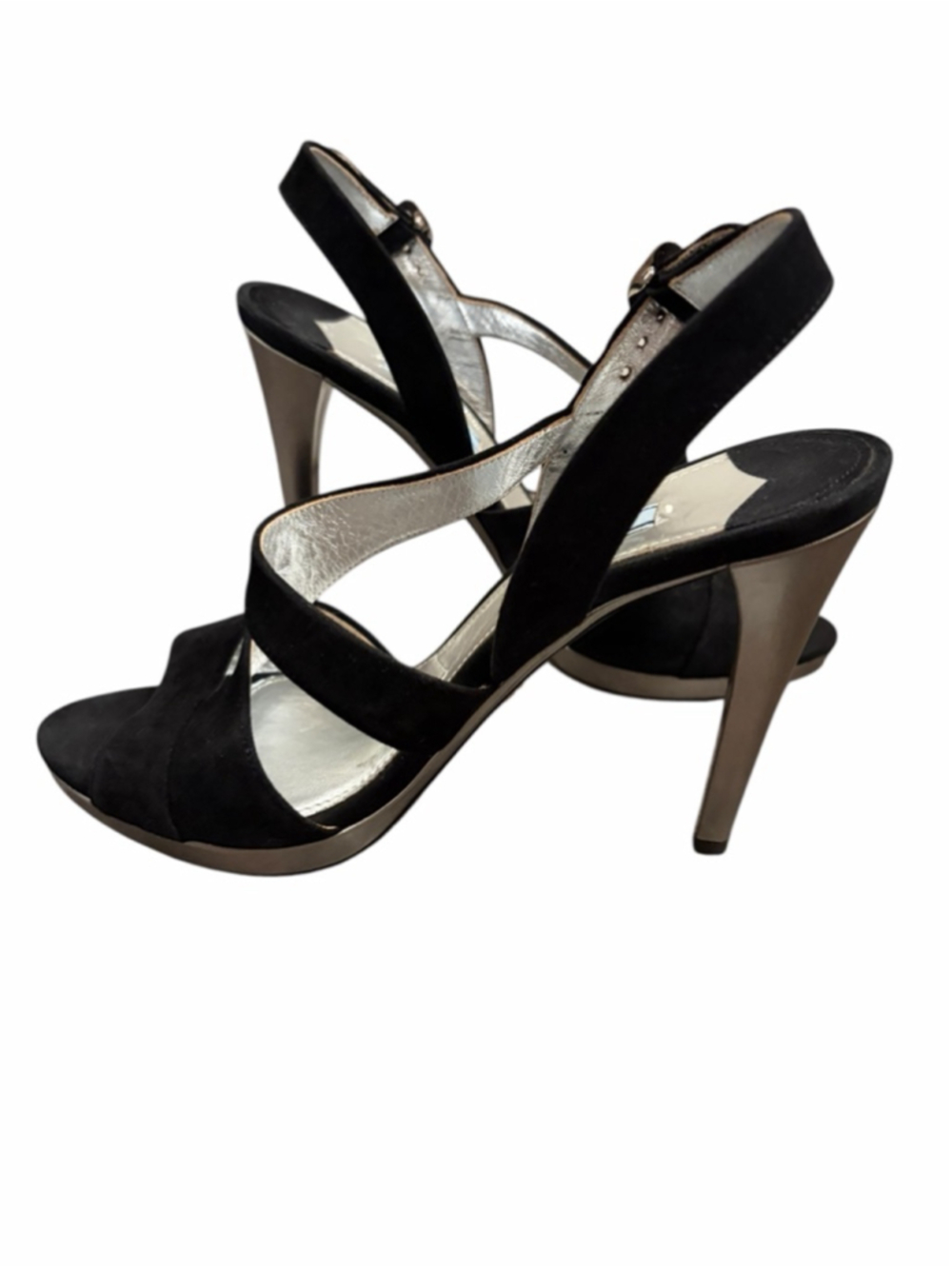 Prada Milano Black Suede Strappy Slingback Stiletto‎ Sandal Heel EU39 US8.5-9